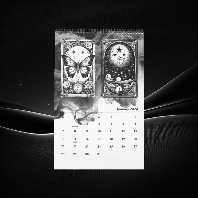 Modern Tarot Card Black & White Designer Kalender (Skapare uppladdad)