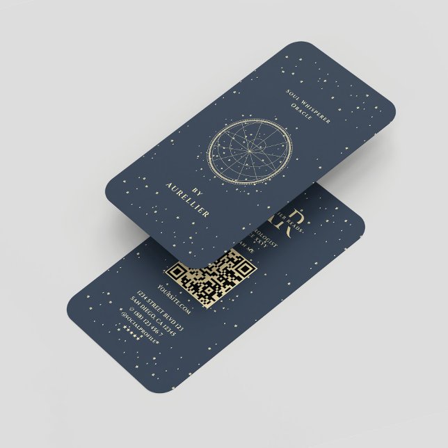 Modern Tarot Cartomancer Mörk blått Guld Monogram Visitkort (Modern Tarot Cartomancer Dark Blue Gold Monogram Business Card
)