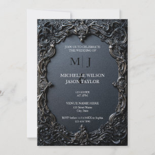 Modern Tarot Gothic Svart och Guld Monogram Inbjudningar
