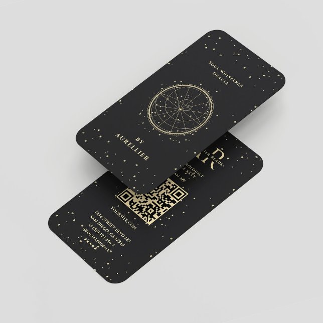 Modern Tarot Numerolog Black Guld Monogram Visitkort (Modern Tarot Numerologist Black Gold Monogram Business Card
)