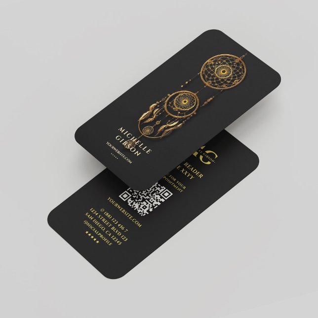 Modern Tarot Reader Andlig Monogram Black Guld Visitkort (Modern Tarot Dream Catcher Monogram Black Gold Business Card
)