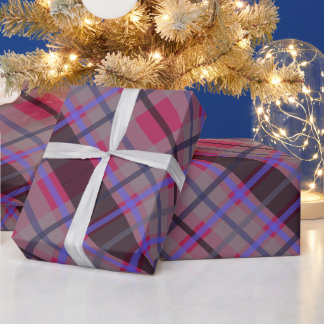 Modern Tartan Blå Kamel Svart Mönster Presentpapper