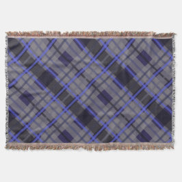 Modern Tartan Blue Grått Black Mönster Filt