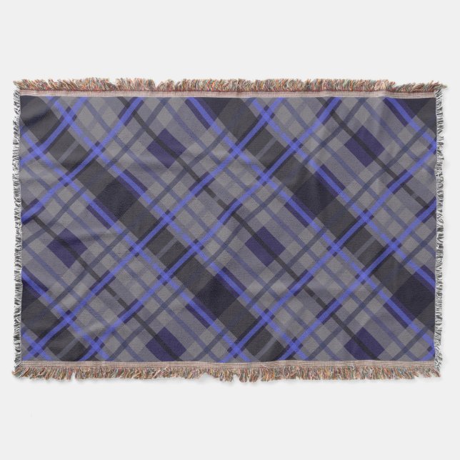 Modern Tartan Blue Grått Black Mönster Filt (Framsidan)