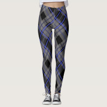 Modern Tartan Blue Grått Black Mönster