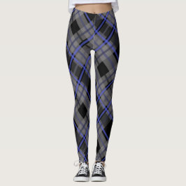 Modern Tartan Blue Grått Black Mönster Leggings