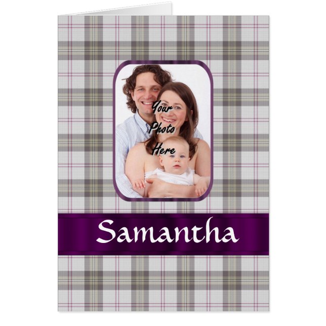 Modern Tartan-fotobakgrund Hälsningskort (Framsidan)