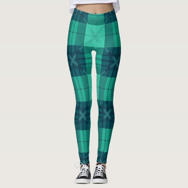 Modern Tartan Green Leggings (Framsida)
