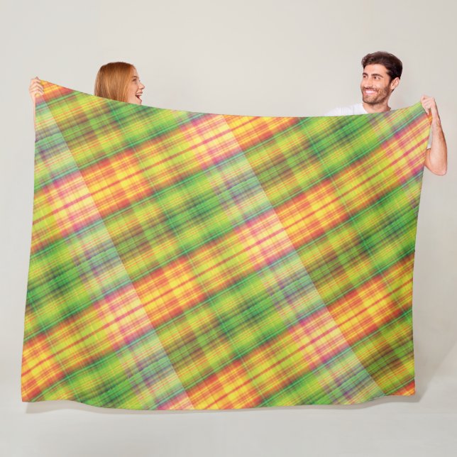 Modern Tartan Grönt Gult Tan Play Mönster. Fleecefilt (På plats)