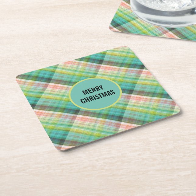 Modern Tartan Grönt Tan Play Underlägg Papper Kvadrat (Vinklad)