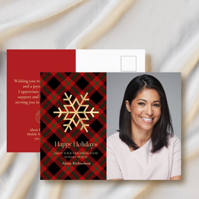 Modern Tartan Guld Snowflake Notary Glad helg (Skapare uppladdad)