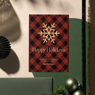 Modern Tartan Guld Snowflake Notary Glad helg Julkort