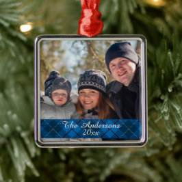 Modern Tartan Play Anpassningsbar Photo Silver Julgransprydnad Metall