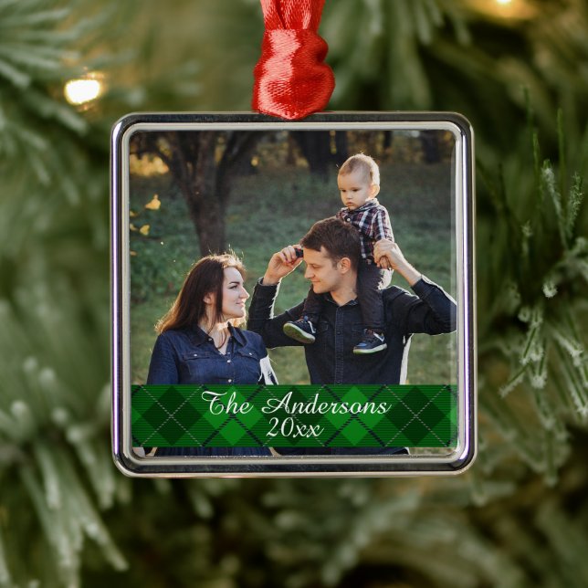 Modern Tartan Play Anpassningsbar Photo Silver Julgransprydnad Metall (Träd)