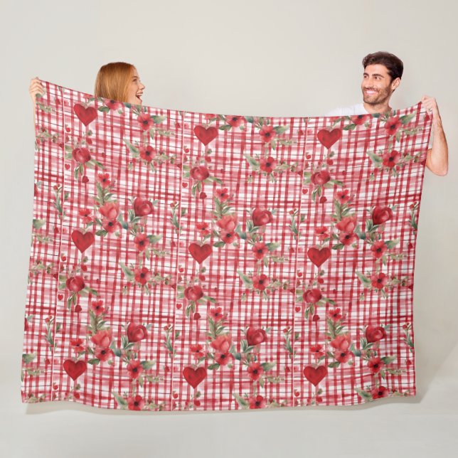 Modern Tartan Red Blommönster Fleecefilt (På plats)