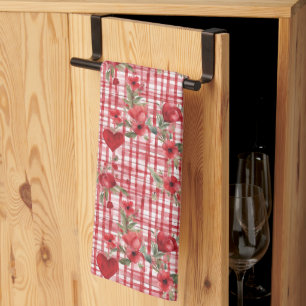 Modern Tartan Red Blommönster Kökshandduk