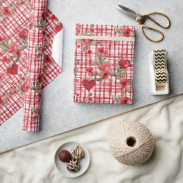 Modern Tartan Red Blommönster Presentpapper