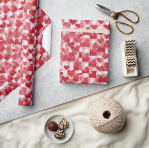 Modern Tartan Red Blommönster Presentpapper