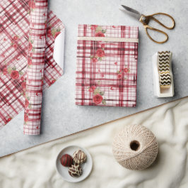 Modern Tartan Red Florel Mönster Presentpapper