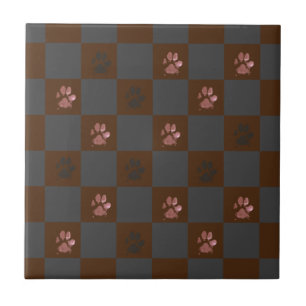 Modern Tass avtryck Checkerboard Burgundy Grått Kakelplatta
