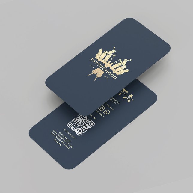 Modern Tattokonstnär Mörk blått Guld Visitkort (Modern Tattoo Artist Dark Blue Gold Business Card
)