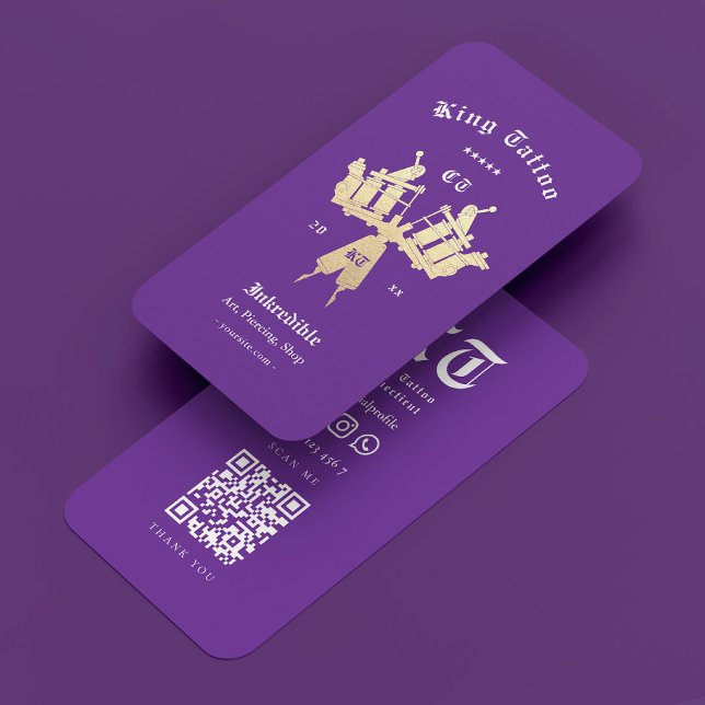 Modern Tattokonstst Royal Lila Monogram Visitkort (Modern Tattoo Artist Royal Purple Monogram Business Card
)
