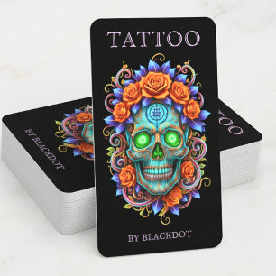 Modern Tattoo Artist Blommig Dödskalle Tattoo Stud Visitkort