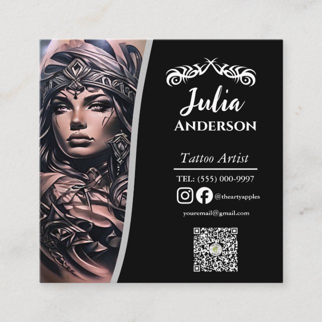 Modern tattoo Artist  Business aftercare Fyrkantigt Visitkort (Framsida)