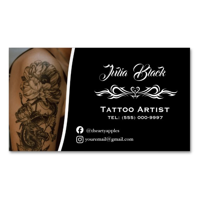Modern Tattoo Artist Business Card Magnet – Anpass (Framsida)