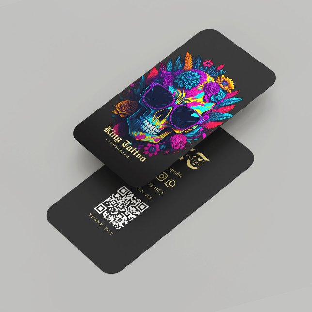 Modern Tattoo Artist Monogram Black Guld Visitkort (Modern Tattoo Artist Monogram Black Gold Business Card
)