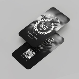 Modern Tattoo Artist Monogram Photo Black White Visitkort