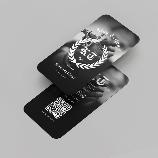 Modern Tattoo Artist Monogram Photo Black White Visitkort (Modern Tattoo Artist Monogram Photo Black White Business Card
)
