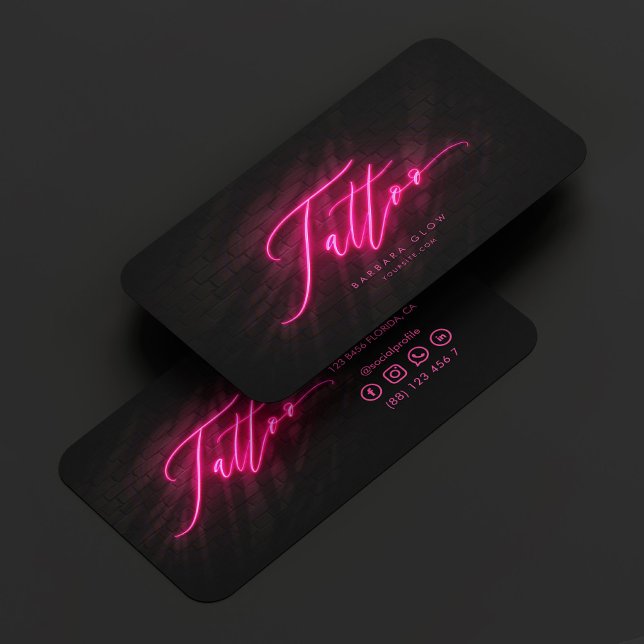 Modern Tattoo Artist Tatto Shop Neon Rosa Visitkort (Modern Tattoo Artist Tattoo Shop Neon Pink Business Card
)