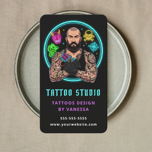 Modern Tattoo Artist Tattoo Shop Professional Mörk Visitkort