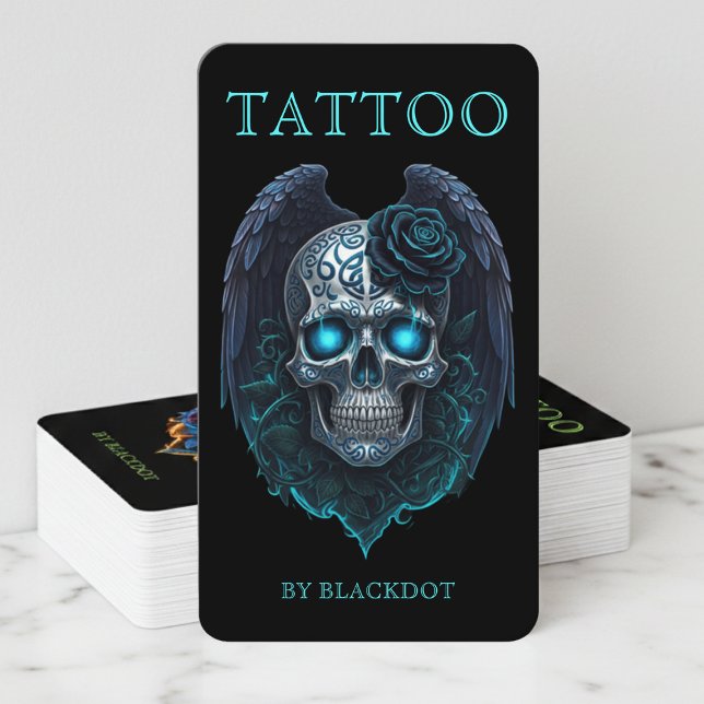 Modern Tattoo Artist Winged Skull Tattoo Studio Visitkort (Skapare uppladdad)