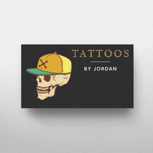 Modern Tattoo Master Artist Shop Funky Skull Bones Visitkort