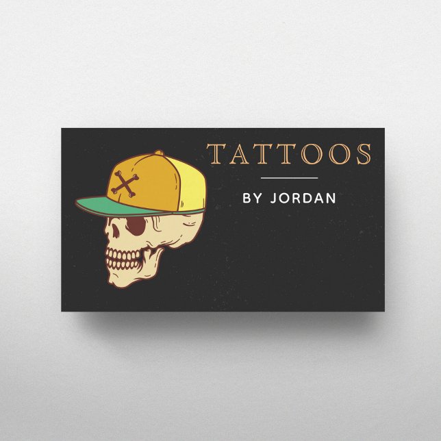 Modern Tattoo Master Artist Shop Funky Skull Bones Visitkort (Skapare uppladdad)