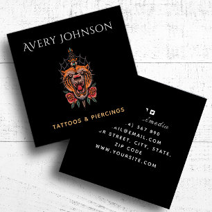 Modern Tattoo & Piercing Tiger Vild Jungle Animal Fyrkantigt Visitkort
