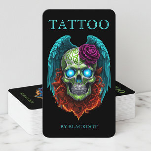 Modern Tattoo Studio Bevingad Dödskalle Gothic Tat Visitkort