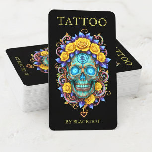 Modern Tattoo Studio Blommig Dödskalle Tatuering K Visitkort