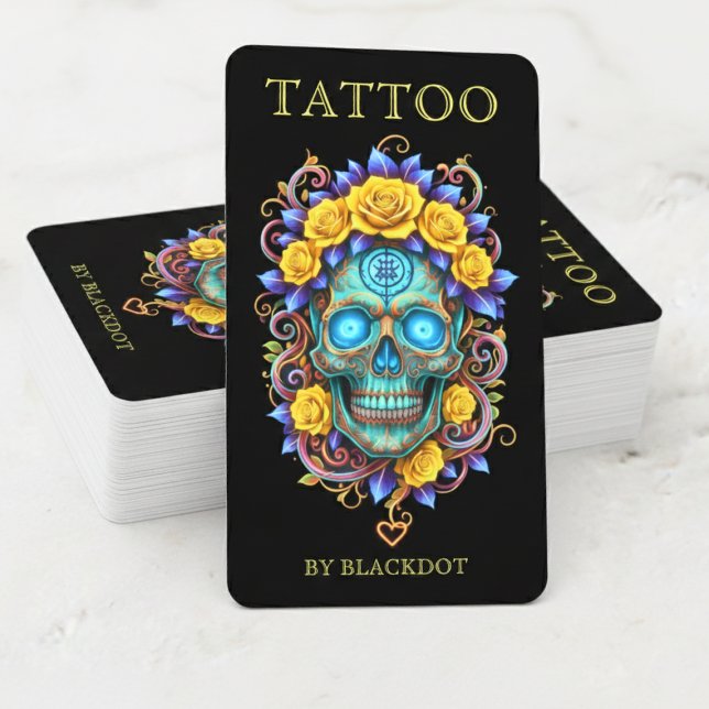 Modern Tattoo Studio Blommig Dödskalle Tatuering K Visitkort (Skapare uppladdad)