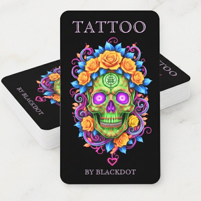 Modern Tattoo Studio Ros Floral Dödskalle Gotisk K Visitkort (Skapare uppladdad)
