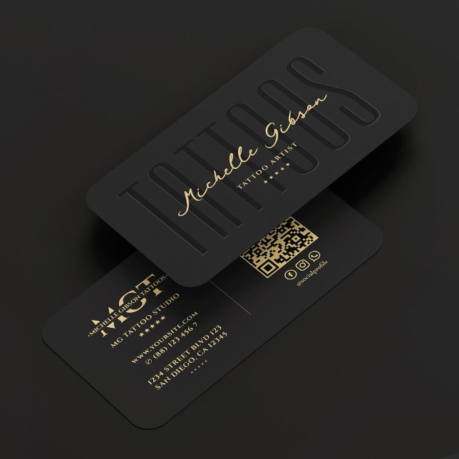 Modern Tattooist Tattoo Artist Monogram Black Visitkort (Modern Tattooist Tattoo Artist Monogram Black Gold Business Card
)