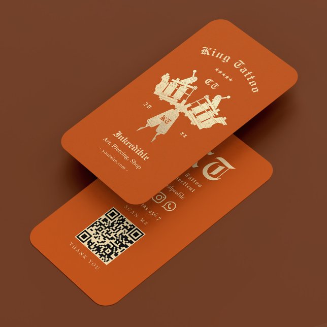 Modern Tattooist Tattoo Artist Orange Guld Visitkort (Modern Tattooist Tattoo Artist Orange Gold Business Card
)