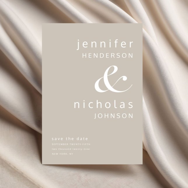 Modern Taupe Ampersand Bröllop Spara Datumet (Modern Taupe Ampersand Wedding Save The Date)