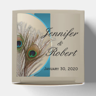 Modern Taupe Aqua Peacock Feather Wedding Favor Bo Presentaskar