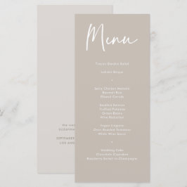 Modern Taupe Beige Calligraphy Bröllop Dinner Menu Meny