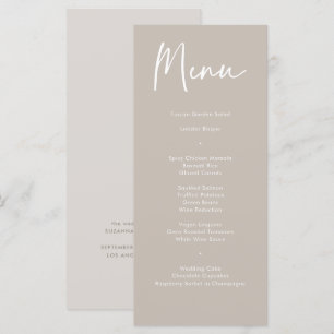 Modern Taupe Beige Calligraphy Bröllop Dinner Menu Meny