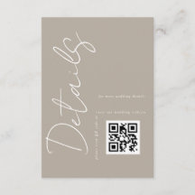 Modern Taupe Beige QR-kod Bröllopsdetaljer 