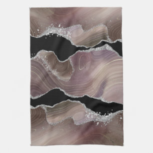 Modern Taupe & Black Agate Silver Earth Tone Kökshandduk